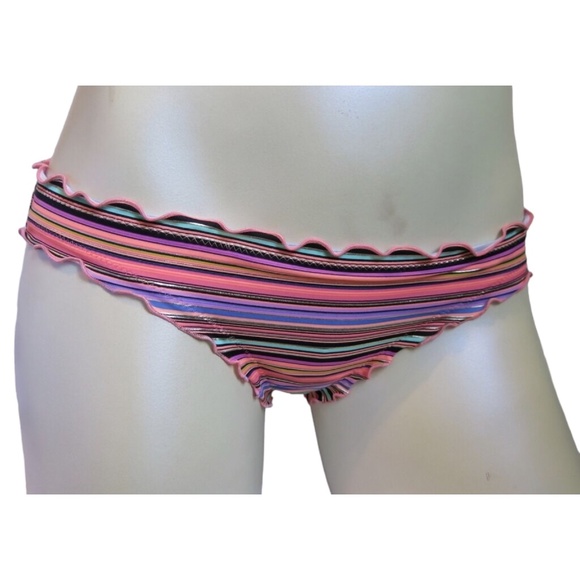 Victoria's Secret Multi Geo Stripe Foil Ruffle Cheeky Swim Bottom XS - Picture 1 of 2